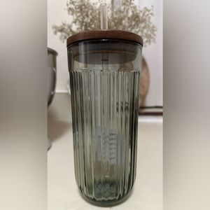 21oz Fluted Glass Tumbler With Wood Lid Green - Hearth & Hand With Magnolia